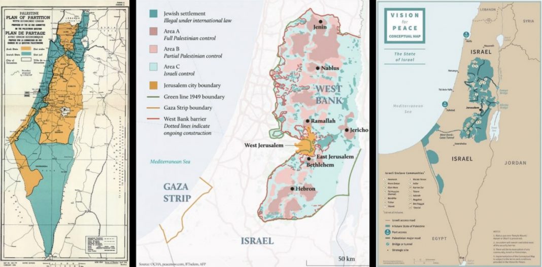 1947-es ENSZ egyezmény – Telepek terjeszkedése Ciszjordániában – Trump béketerv térképes vázlata